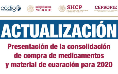 CONSIDERACIONES Y FECHAS DE LA COMPRA CONSOLIDADA DE MEDICAMENTOS Y MATERIAL DE CURACIÓN PARA 2020.  Conforme la Propuesta de calendario, el lunes 21 de octubre, inició la etapa de investigación de mercado, tanto de medicamentos como de material de curación y abarcará hasta el 3 de noviembre.