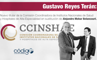 Gustavo Reyes Terán, nuevo titular de la Comisión Coordinadora de Institutos Nacionales de Salud y Hospitales de Alta Especialidad en sustitución de Alejandro Mohar Betancourt.