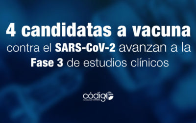 Cuatro candidatas a vacuna contra el SARS-CoV-2 avanzan a la Fase 3 de estudios clínicos.