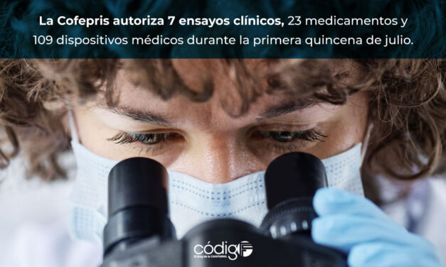 La Cofepris autoriza 7 ensayos clínicos, 23 medicamentos y 109 dispositivos médicos durante la primera quincena de julio.