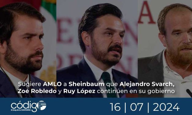 Sugiere AMLO a Sheinbaum que Alejandro Svarch, Zoé Robledo y Ruy López continúen en su gobierno
