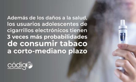 Además de los daños a la salud, los usuarios adolescentes de cigarrillos electrónicos tienen 3 veces más probabilidades de consumir tabaco a corto-mediano plazo