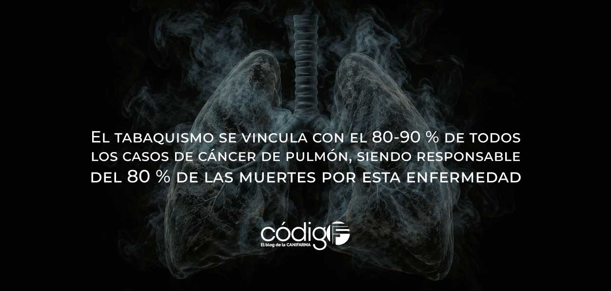 El tabaquismo se vincula con el 80-90 % de todos los casos de cáncer de pulmón, siendo responsable del 80 % de las muertes por esta enfermedad